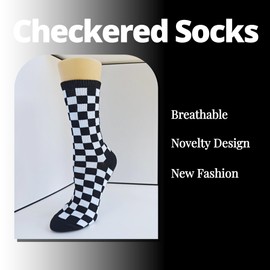 woosnscly Womens Funny Crazy Socks Checkered Crew Socks Fashion Novelty Socks Cool Colorful Design Sports Athletic Socks