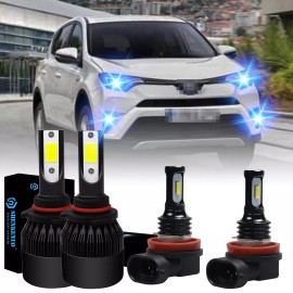 SHENKENUO For Toyota RAV4 2016-2018 4pcs 9012 H11 8000K LED Headlight Fog Lights Bulbs Kit