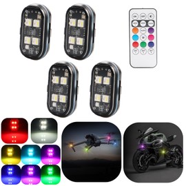 GSOWO Upgraded 4PCS Wireless 4-LED Strobe Lights, 8 Colors Aircraft Strobe Lights with remote, USB to Type-C Rechargeable Light Anti-Collision Warning Light for Car Motorcycle Drone Aircraft Bicycle