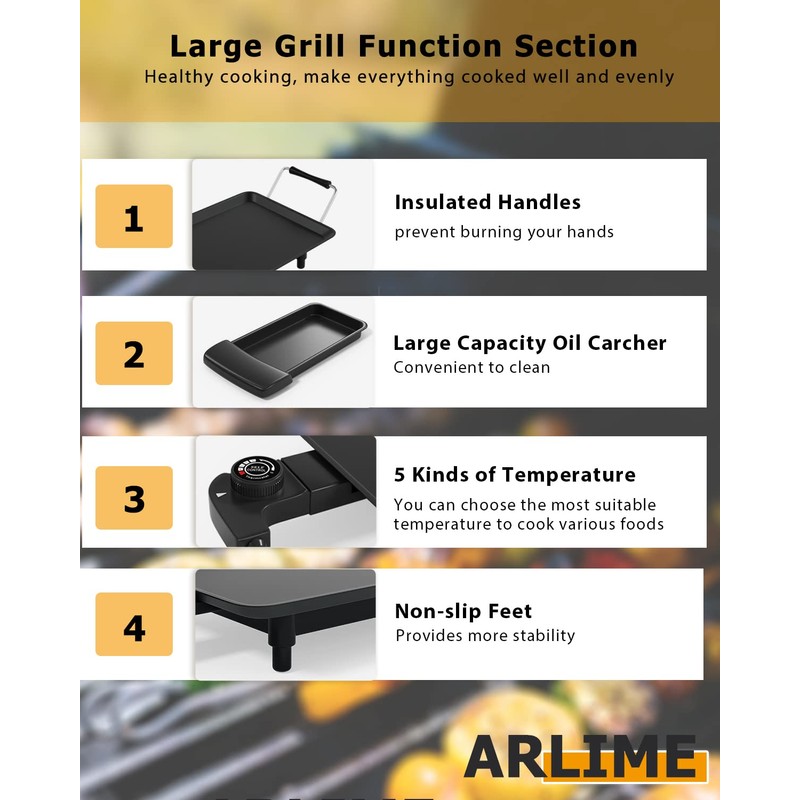 ARLIME Electric Griddle, 35" Teppanyaki Grill w/Extra Large Tabletop, Portable