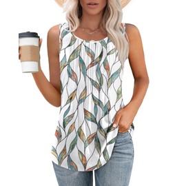 Besshopie Summer Tops Womens 2024 Beach Tank Tops Round Neck Vacation Outfits for Women Green Leaves 2XL