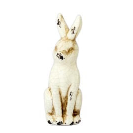 The Bridge Collection Distressed White Ceramic Rabbit Figurine- Small Weathered Rabbit Statue- Decorative Bunny for Home Decor