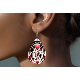 Twisted R Design Valentine Love Wood Dangle Teardrop Print Earrings Jewelry