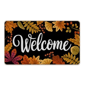 Livcoz Welcome Fall Leaves Front Door Mat, Autumn Fallen Leaf Red Berry Decorative Doormat Non-Slip Floor Entryway Rug, Seasonal Indoor Outdoor Home Kitchen Decoration 17x29 Inches