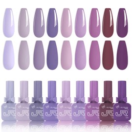JR 9pcs 15ml gel nail polish set Including Red Pink Nude Gel Polish Kit UV LED Soak Off Polish Home DIY top coat base coat gifts H model