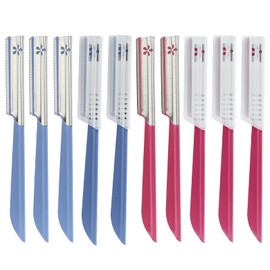 Coufce 10 pcs Eyebrow Razor WomenFace Razors Facial Hair Removal Exfoliating Dermaplaning Tool Face Shavers Upper Lip Hair Removal Travel Razor(Red and Blue)