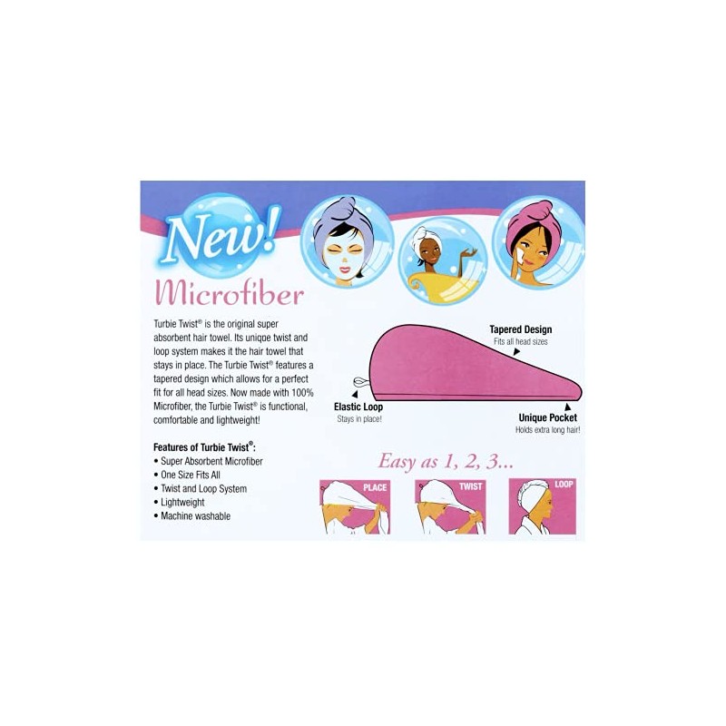 Turbie Twist Microfiber Super Absorbent Hair Towel 1 Pack (Pink)