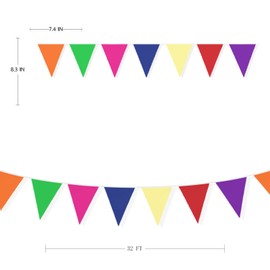 PinkBlume 7 Colors Triangle Flag, Cloth Garland Banner Party Decoration, Approx. 32.8 ft (10 m), Colorful Cloth Flag, Party Pennant Decoration, Outdoor Flag, Birthday, Decoration, 100th Celebration,