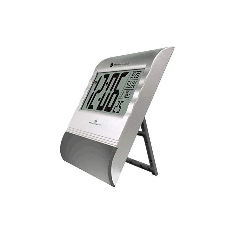 Ambient Weather RC-9362 Silver Atomic Digital Wall Clock with Temperature