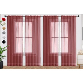 SpaceDresser - Cortinas traslúcidas de color burdeos, 4 paneles de bolsillo para barra, cortina semitransparente de 90 pulgadas de largo, cortinas de gasa filtrante de luz, para recámara, sala de