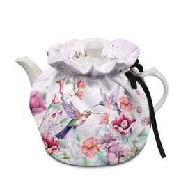 KUIFORTI Flower Hummingbird Tea Cozy Cover Tea Pot Cosy Pink Tea Kettle Quilt Insulating Warming Breakfast Pot Dust Cover for Home Kitchen Decorative Accessories