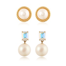 18K Gold Pearl Earrings for Women, Set Earrings, Gift for Mom Daughter Sister, Anniversary Birthday Gift, Lightweight Hypoallergenic Jewelry