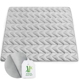 BILOBAN Muslin Solid Grey Play Mat Playpen Mat - Breathable Large Padded Foam Soft Non-slip Floor Mat for Indoor Outdoor Activity Kids Crawling Tummy Time - Size: Square 50'' x 50''