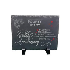 40th Wedding Anniversary Slate – Handcrafted Natural Stone Plaque with Stand – Romantic Fourty Year Keepsake – 14,600 Days of Love – Forever in Love Design - 20cm x 15cm