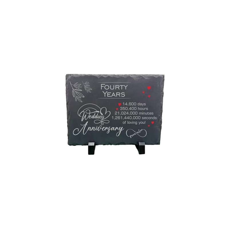 40th Wedding Anniversary Slate – Handcrafted Natural Stone Plaque with