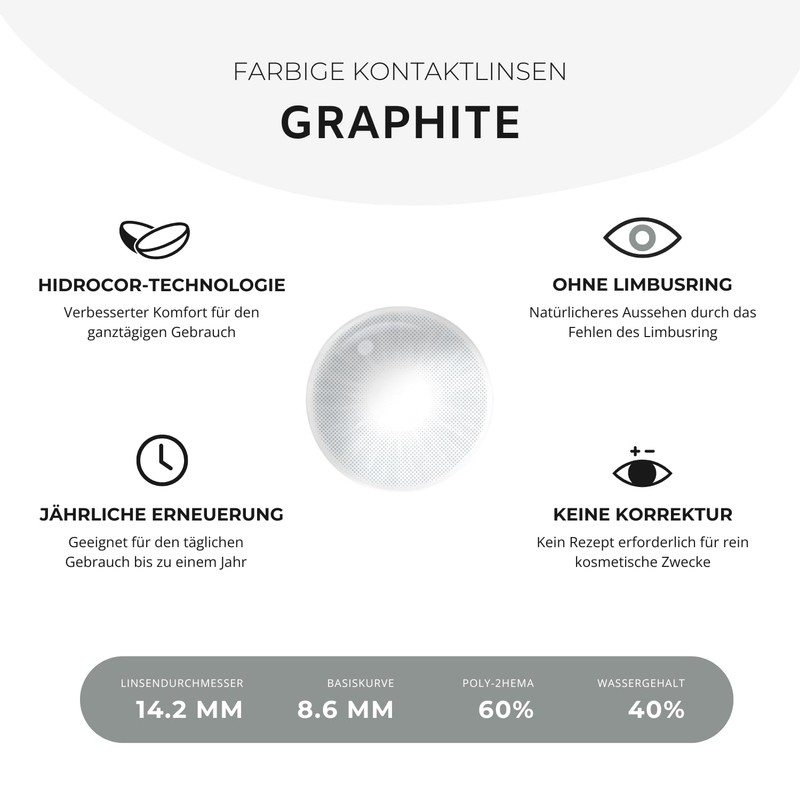 AUNIRY Kontaktlinsen Farbige Grau "GRAPHITE" Natürliche: Komplettset (2 Linsen, Pinzette,
