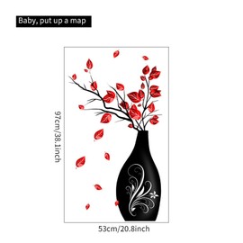 WOHAHA Large Black Vase Wall Decals Red Dried Flower Wall Stickers Peel and Stick Bedroom Living Room Wall Art Murals Decor