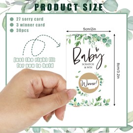 JarThenaAMCS 30Pcs Greenery Baby Shower Scratch Off Game Cards Green Leaves Decorative Baby Shower Scratch Tickets with Stickers for Party Activities and Idea, Eucalyptus Theme Lottery Tickets