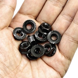 M6-1.0 Serrated Flange Hex Nuts, Hexagon Flange Nuts 304 Stainless Steel Black Oxide, Metric Hex Lock Nuts, DIN6923 (10 pcs)