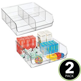 mDesign Plastic Double Wide Open Home Office Storage Organizer Bin Caddy for Cabinets, Closets, Drawers, Desks, Tables, Workspace. 6 Sections, 2 Pack - Clear