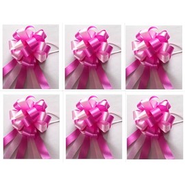CaPiSo Large Pull Bow 18 cm Large Gift Bow 50 cm Decorative Bow Bow with Gift Ribbon Car Bow Craft Decorating (Fuchsia, Pack of 6)