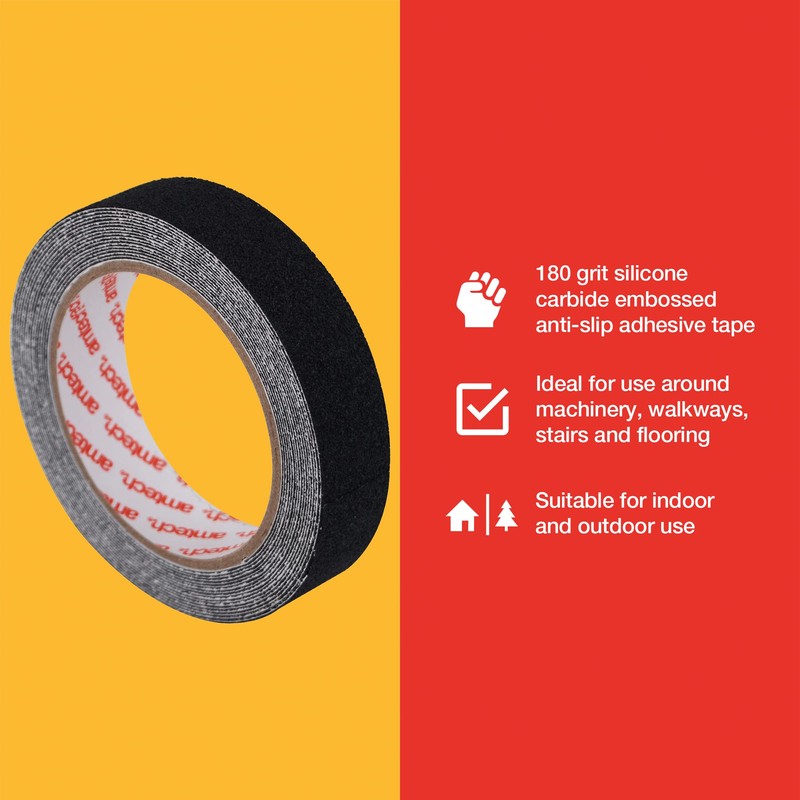 Amtech W8250 Black Waterproof Anti-Slip Grip Tape (5m x 24mm)