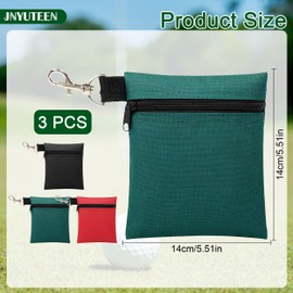 3 Pcs Golf Tee Bags, 6.7 x 5.5 in Portable Golf Ball Pouch Zipper Golf Accessory Bag, Golf Ball Tee Storage Bag Golf Ball Carry Bag with Lobster Claw Clip for Golf Accessories