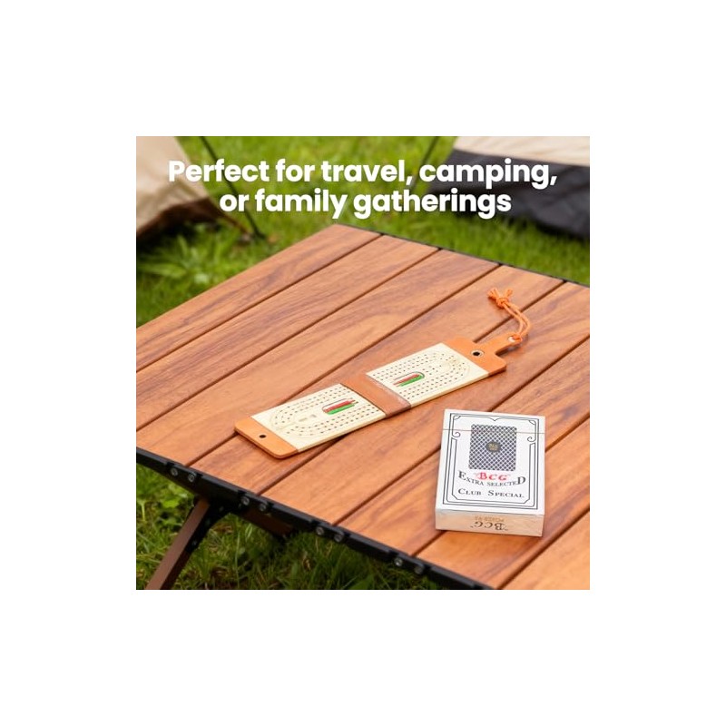 Travel Cribbage Board Game Set,Leather Foldable Cribbage Game with 6