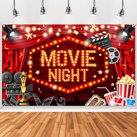 Mocsicka Movie Night Backdrop 6x3.6ft Movie Theme Party Background Movie Theater Decorations Photo Booth Props