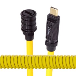 NFHK Stretch Coiled USB-C USB4 Cable 20Gbps 140W 8K for Gaming Keyboard Mouse Type-C Male to Female Extension Cable Power & Data