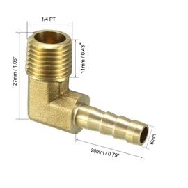 sourcing map Brass Coupling Connector 90 Degree Angle x 1/4 PT Male Pipe 6 mm Pack of 5