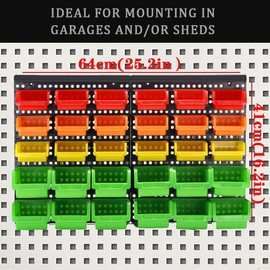 MULSAME Wall Mounted Storage Bins Parts Rack 4 Colors Bin Organizer Garage Plastic Shop Tool, Garage Organizers and Storage (Style-Vivid) 50.4"*32.4"