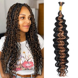 Human Braiding Hair for Boho Braids 50g 20 Inch Deep Wave Bulk Human Hair for Braiding 12A No Weft Curly Human Hair Extensions 1B/30