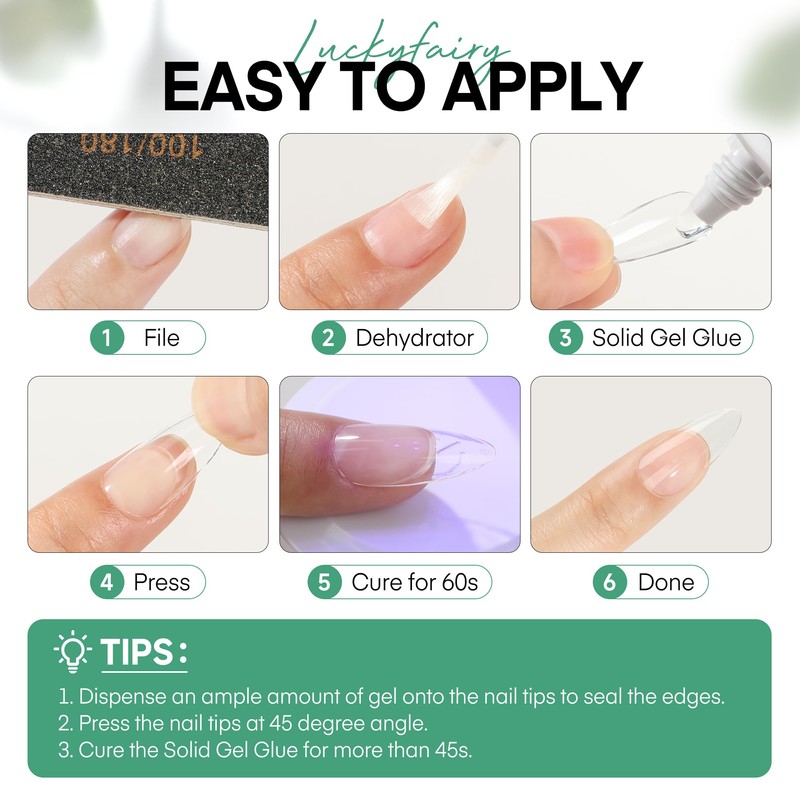 Luckyfairy Nail Glue Gel for Nail Tips, Super Strong Solid