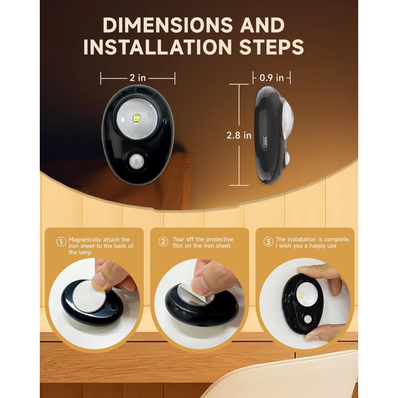 LED 500mAh Rechargeable Battery Puck Lights,Smart Sensor Night Light,3 Color