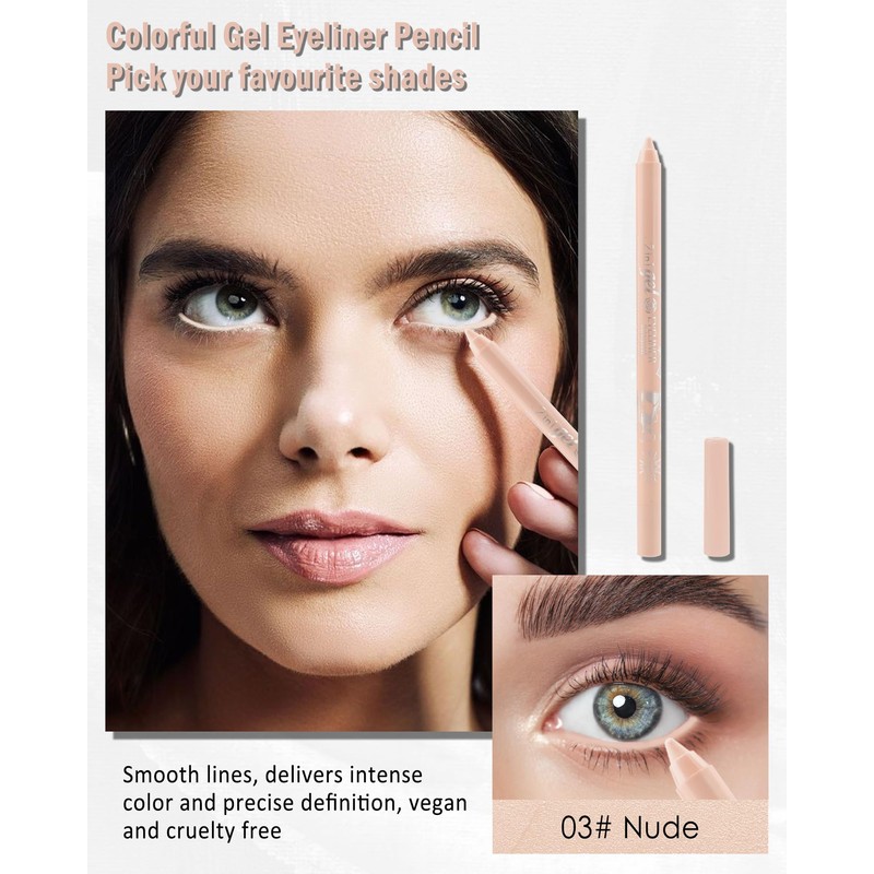 Nude Gel Eyeliner, Cream Eye Pencil, Nude, Waterproof, Long-Lasting, Smudge-proof