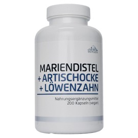 Bergen Milk Thistle Artichoke Dandelion Complex High Dose with 80% Silymarin. 200 Vegan Capsules without Additives