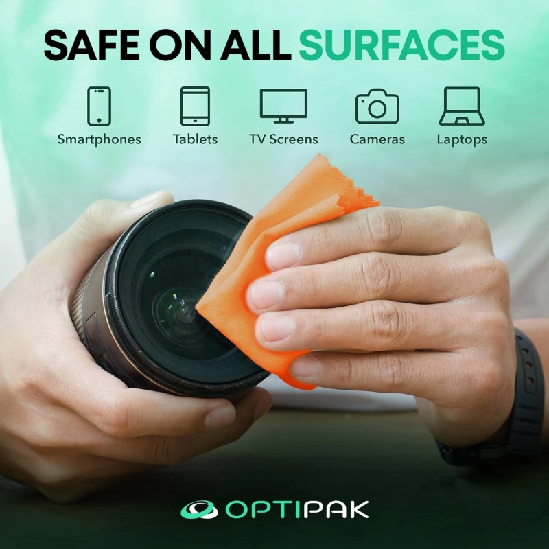 OPTIPAK 10 Pack Microfiber Cleaning Cloths for Glasses, Lenses &