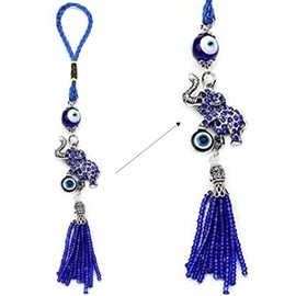 Bravo Team Lucky Elephant and Evil Eye Good Luck Hanging Ornament for Protection, Blessing, and Strength with Rhinestone Crystals, Pendant Decoration for Car, Home and Office Great Gift