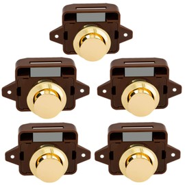 OCGIG 5 PCS Keyless Push Button Catch Door Knob Lock for RV Caravan Cabinet Boat Motor Home Cupboard,Brown Gold