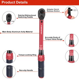 ATsafepro Torque Wrench 3/8 Inch, Drive Click 5-60 Nm Torque Wrench Auto, Dual Direction Adjustable 72 Tooth Bike Torque Wrench for Bike and Motorcycle Car Maintenance