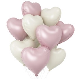 Pink White Heart Balloons,10Pcs Cream Baby Pink Foil Heart Shaped Balloons,18Inch Sand White Pink Helium Mylar Balloons for Valentines,Engagement,Brithday,Baby Shower,Wedding Party Decorations