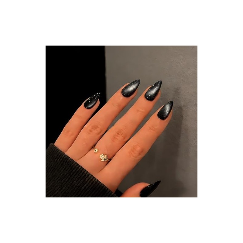 SXVME Uñas postizas Cat Eye color almendra, hechas a mano,
