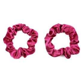Mytoptrendz® 2 pcs Plain Colour Small Scrunchies Skinny Silky Satin Traceless Hair Ties for Thin Fine Ponytail Holder(Fuchsia)