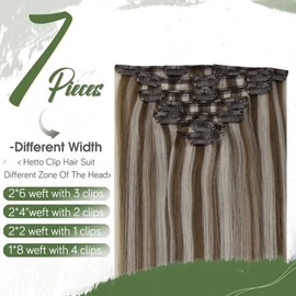 Hetto Real Hair Extensions Clip in Remy Clip on Human Hair Extensions 10/613 Blonde Highlight Clip on Hair Extensions Silky Straight 16Inch 100g