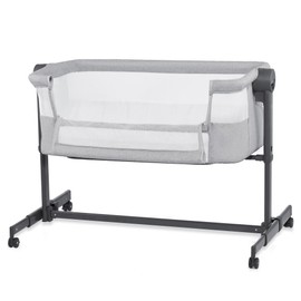 Kinderkraft Neste UP2 Bedside Cot 2 in 1, Co-Sleeper from Birth, Travel cot for Newborn, Adjustable Height, Included Mattress Sheet, with 4 Wheels, Breathable Mesh, Gray
