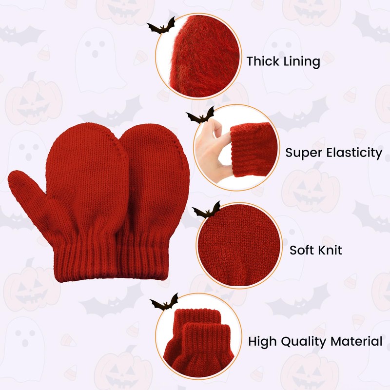 Kids Winter Toddler Mittens Red Soft Knitted Gloves Warm Thick