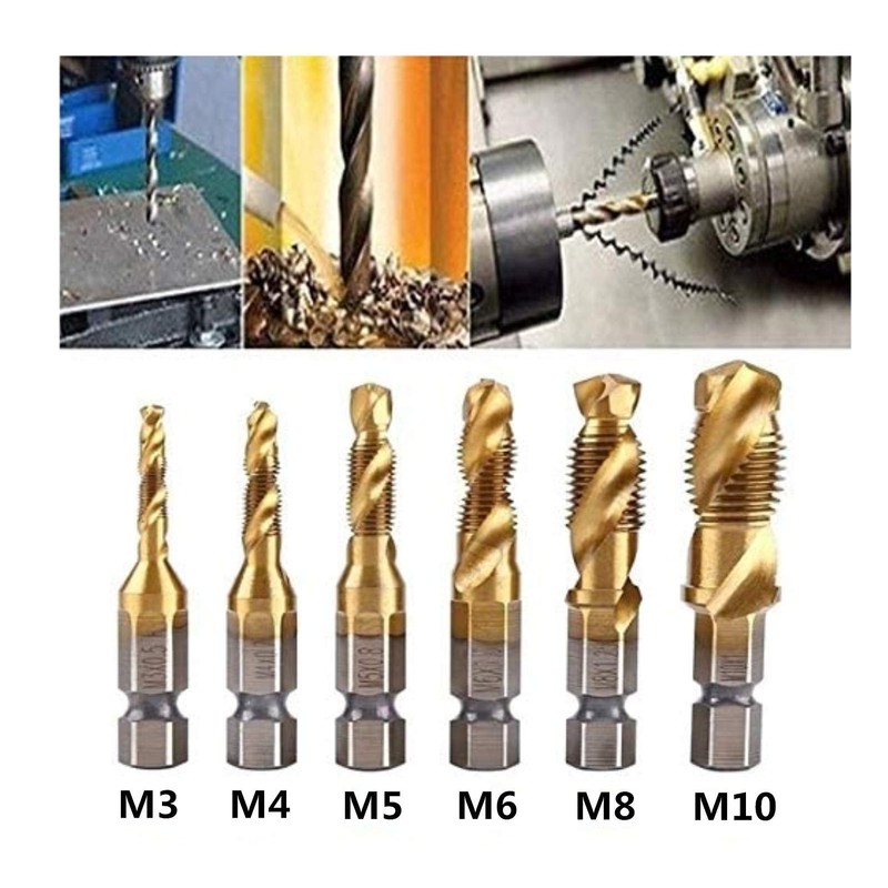 YFFSFDC Drill Tap, Drill Bit, Hexagonal Shaft, Set of 6,