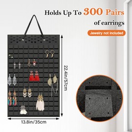 Earring Holder Organizer Hanging Holds Up to 300 Pairs Wall Mount Jewelry Storage Bag Earring Holder For Girls Women (Black)