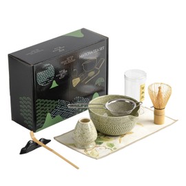 HOXHA Matcha Whisk Set, Japanese Matcha Ceremony Accessory,Traditional Scoop (Chashaku), Tea Spoon, Whisk Holder, 1 Tea Bowl, 1 Tea siev